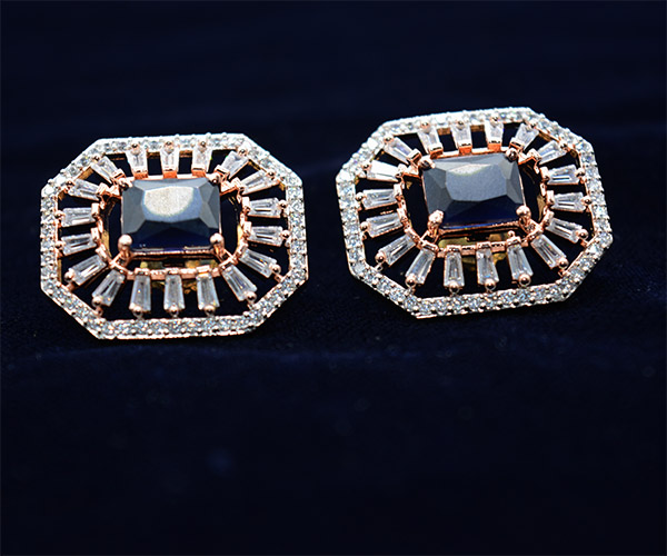 Blue Color Stone Earring with Polki and Rose Gold Plated