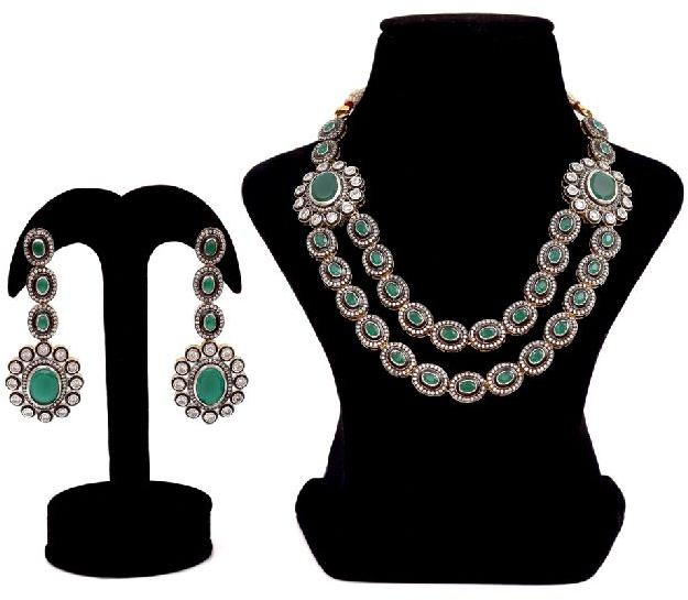 Green Stone Necklace Set, Gender : Women's