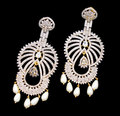 Heavy Pearl Beaded White Earrings with Gold Plated - OMRAJ RAJESHWARI ...