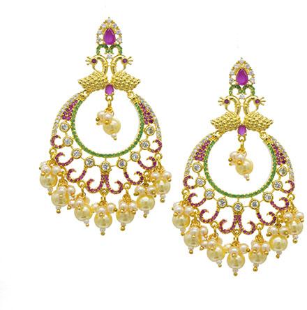 Multi Color Peacock Shape Beautiful fancy Earring with Gold Polish