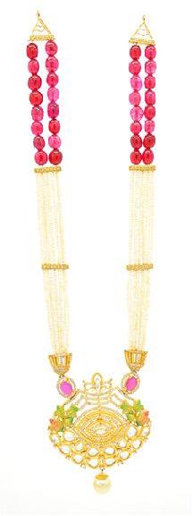 Pearl with Pink String Necklace Set Gold Polish with Earrings