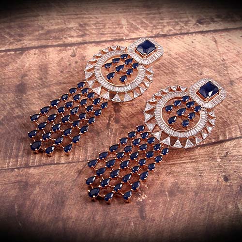 Rose Gold Plated Blue Color Stone Stunning Earrings