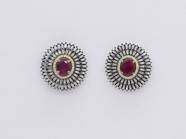 White Stud Earring With Centre Ruby Stone