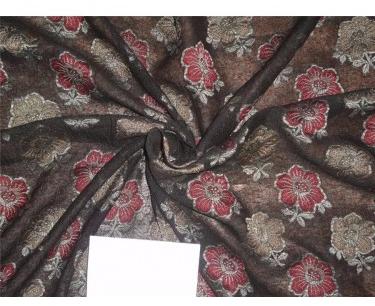 NOIL BROCADE BLACK COLOR WITH RED AND GOLD FLOWERS