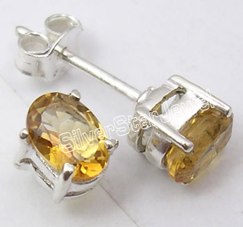 925 Silver CITRINE Studs Earrings