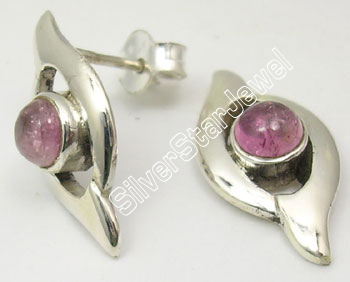 925 Silver PINK TOURMALINE Elegant Studs Earrings