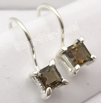 925 Silver SMOKY QUARTZ PRETTY Dangle Earrings