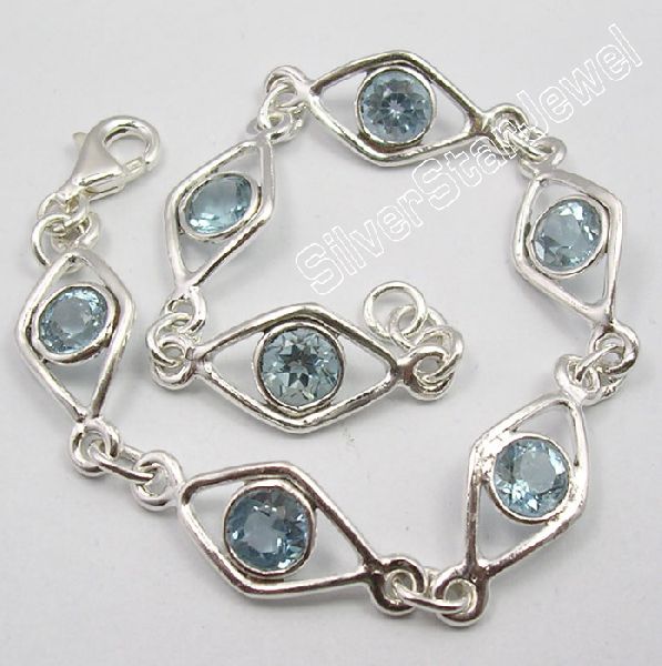 925 Solid Silver FABULOUS BLUE TOPAZ Bracelet