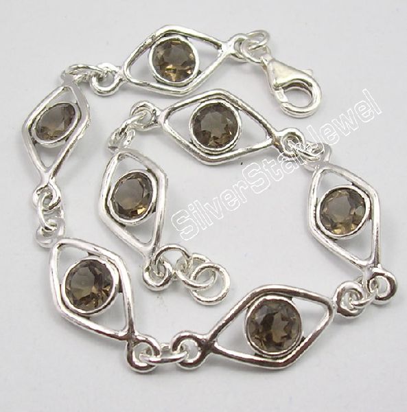 925 Solid Silver SMOKY QUARTZ Bracelet