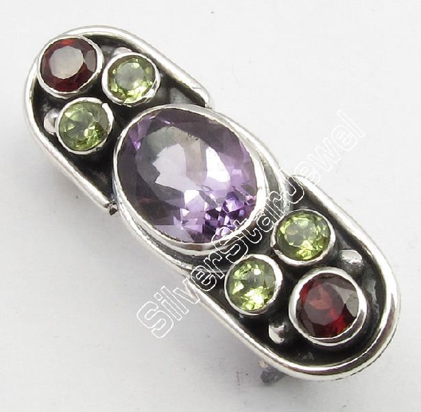 Sterling Silver Multistones Brooch