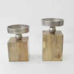 Wooden and Recycled Aluminum candle holder, Size :  Small / Medium / Large