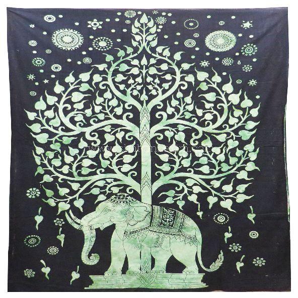 Printed 100% Cotton Elephant Tree Tapestry, Size : Queen – 210X230 cm