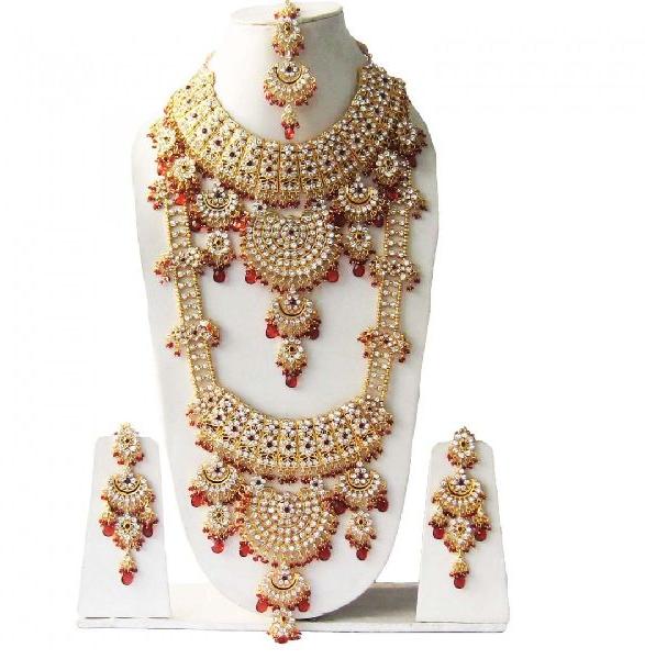 Bridal Traditional Look Gold Plated Complete Bridal Ethnic Zircon Necklace