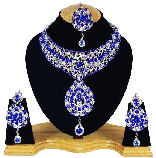 Silver Plated Weddings Collection Kundan Zircon Necklace set