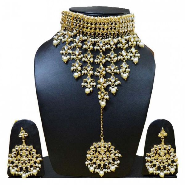 Stone Look Gold Plated PartyWear Handmade Necklace Jewelry set