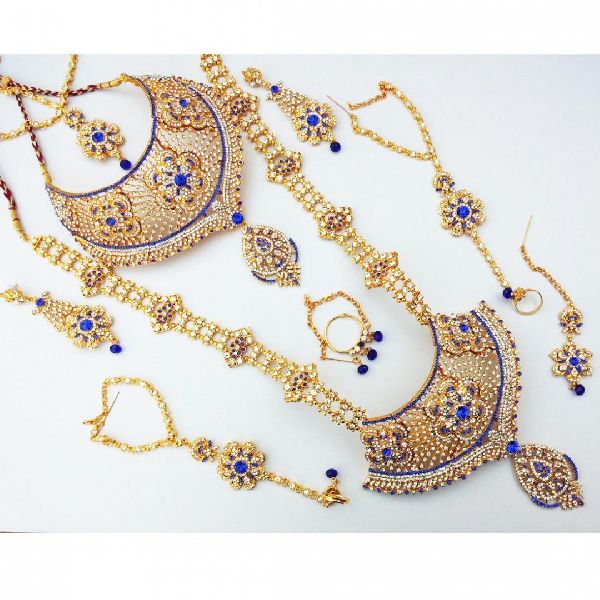 Wedding Designer Gold Plated Complete Bridal Ethnic Zircon Necklace Jewelry set