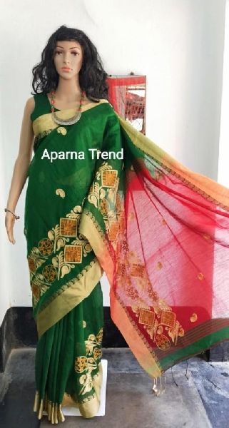 Handloom Cotton Embroidery Saree, Occasion : Casual Wear, Festival Wear, Party Wear