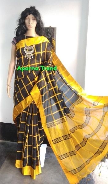 Checked Handloom Cotton Sarees, Occasion : Party Wear