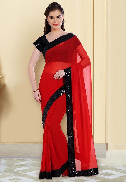 Plain Georgette Saree (PT-262), Feature : Easily Washable, Impeccable Finish, Skin Friendly