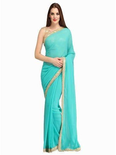 Plain Georgette Saree (PT-328), Feature : Comfortable, Impeccable Finish, Skin Friendly