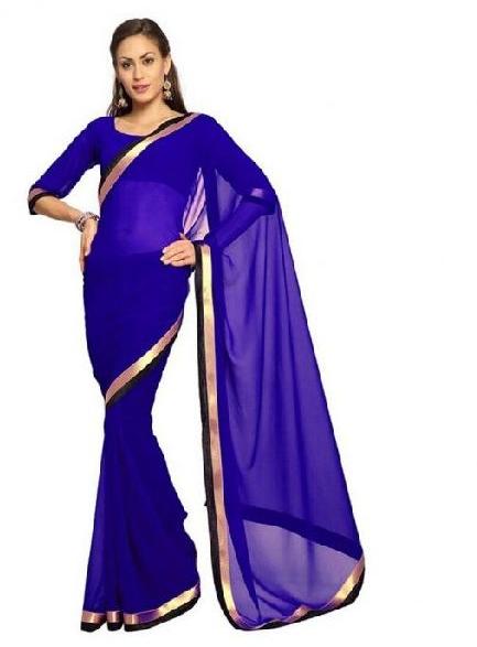 Plain Georgette Saree (PT-344), Feature : Anti-Wrinkle, Comfortable, Impeccable Finish