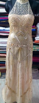 Pale Gold heavy beaded Evening Gown