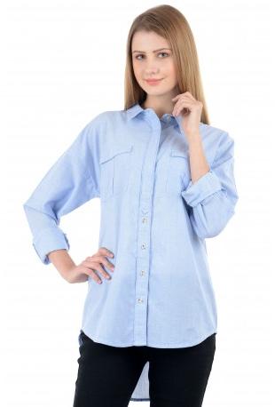 Women Solid Casual Denim Light Blue Shirt