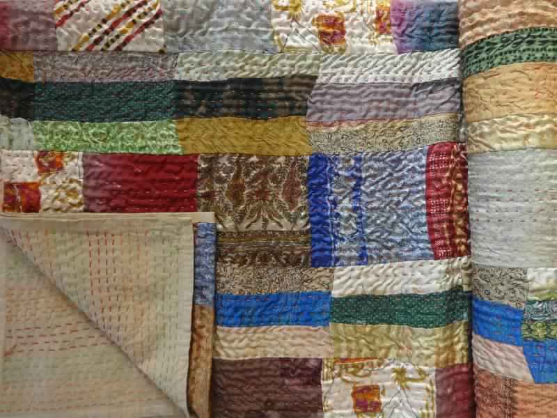 Handmade Kantha Patchwork Sari Quilt