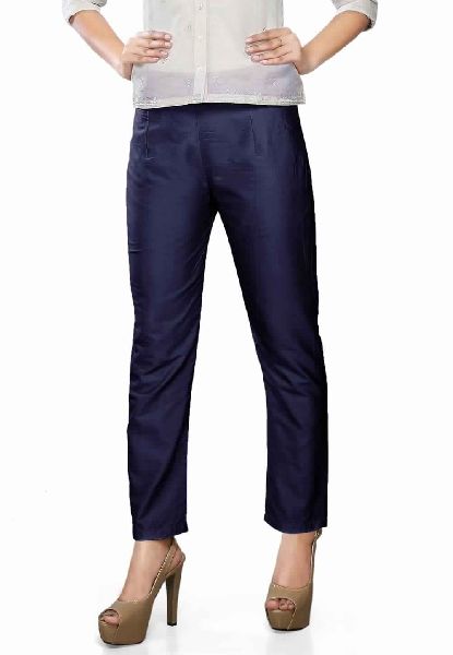 PLAIN ART SILK TROUSER IN NAVY BLUE