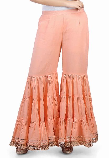 PLAIN COTTON MULMUL SHARARA PANT IN PEACH