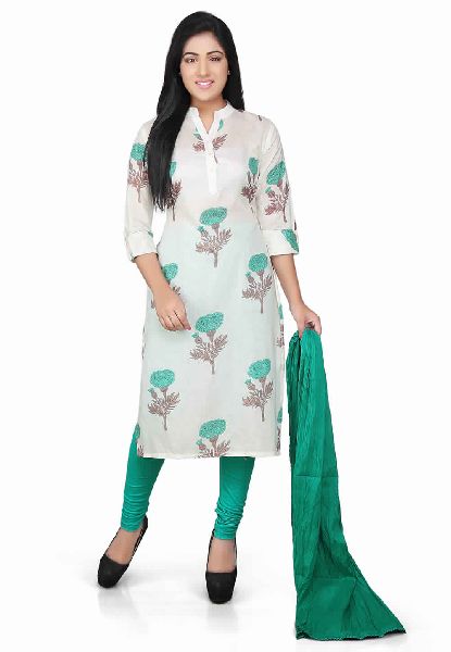 PRINTED RAYON STRAIGHT CUT SUIT IN WHITE