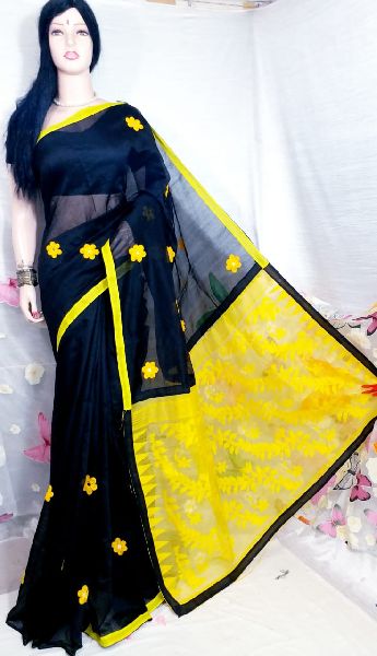 Handloom Cotton Silk Embroidery Dhakai Pallu Saree