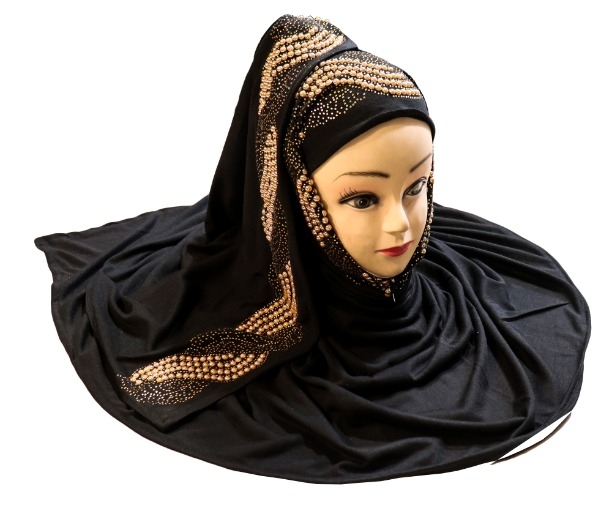 Black Color Pearl Hosiery Soft Cotton Hijab Scarves