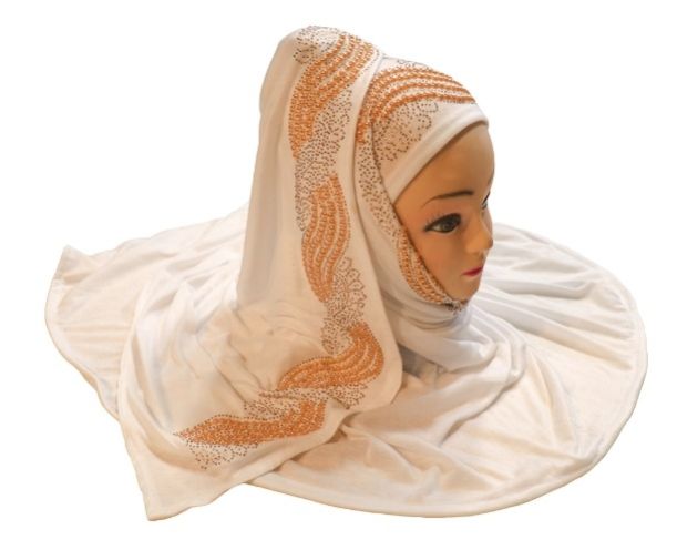 White Color Pearl and Diamond Stone Work Hosiery Soft Cotton Hijab Scarf Dupatta