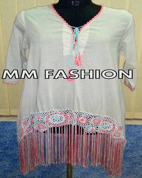 MM FASHION 100% Cotton Stylish crotchet lace kaftan, Technics : Plain Dyed