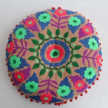  100% Cotton Custom Embroidered Meditation Pillow, Technics : Handmade