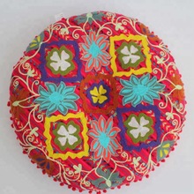  100% Cotton Embroidered Round Floor Cushion, Style : Plain