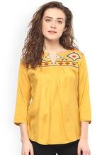 Round Neck Yellow Cotton Top, Feature : Anti-pilling, Eco-Friendly
