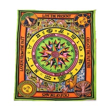 Fabric Zodiac Sign Mandala Celtic Horoscope Design Indian 100% Cotton Tapestry
