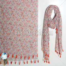 KBI Women's Polyester Printed Scarf, Color : White/Orange/Blue