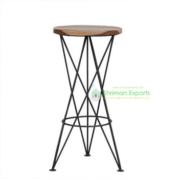 Industrial Wooden Round Bar stool