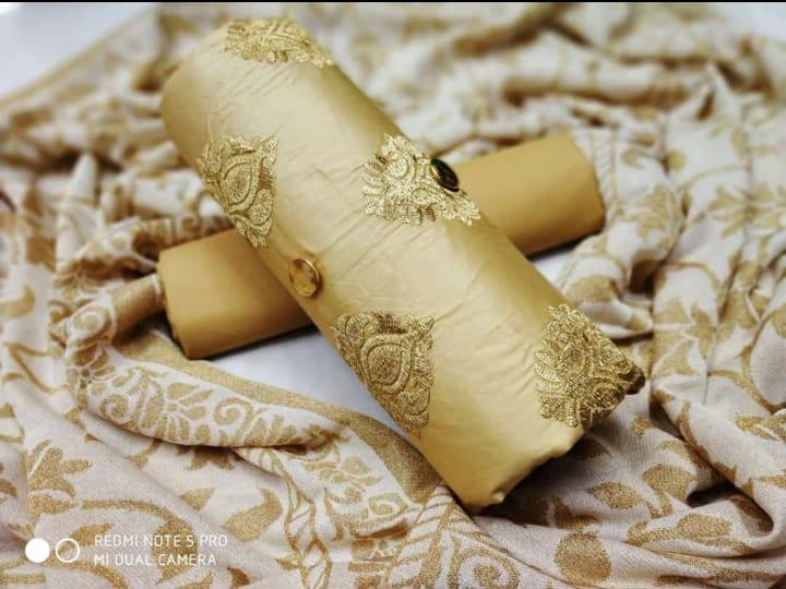 Golden Embroidered Dress Material