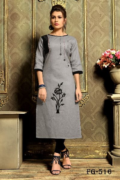 Grey Khadi Cotton Kurti, Size : M, L, XL, XXL