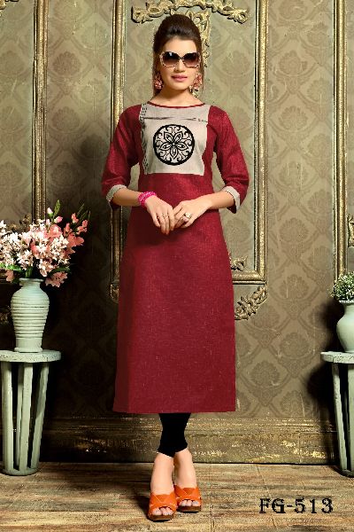 Red Khadi Cotton Kurti, Size : M, L, XL, XXL