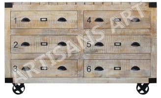 RUSTIC WHITE WASHED 6 DRAWER SIDEBOARD