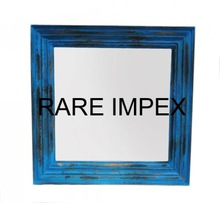 Framed Wood Distressed Blue Mirror Frames, for Decorative