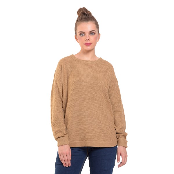 Classic brown high-low back zipper sweater for women