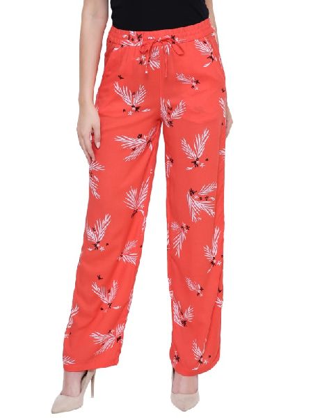 Orange leaf print loose casual trouser