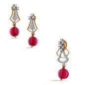 Red Hot Love Diamond Gold Pendant Earrings Set