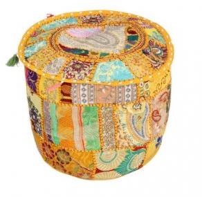 Ottoman Cover Indian Embroidered Patchwork Pouf Cover